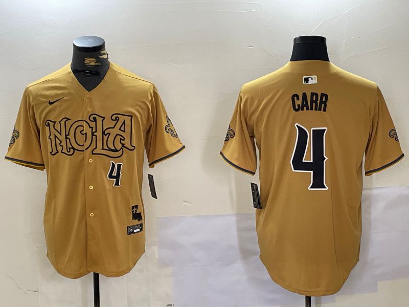 Men New Orleans Saints 4 Carr Yellow Joint Name 2024 Nike Limited NFL Jersey style 4